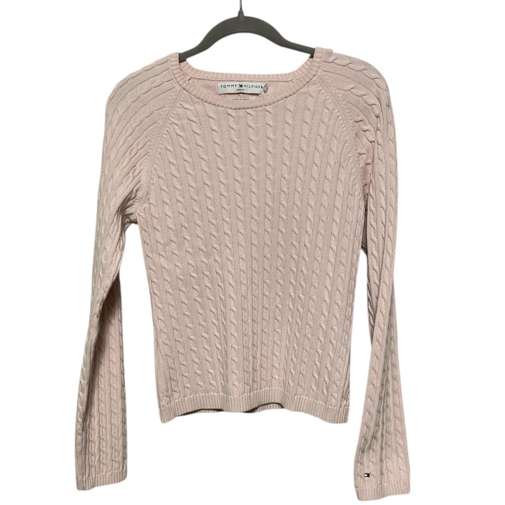 Vintage Tommy Hilfiger dull pink cable knit sweater 100% cotton size Large G-26